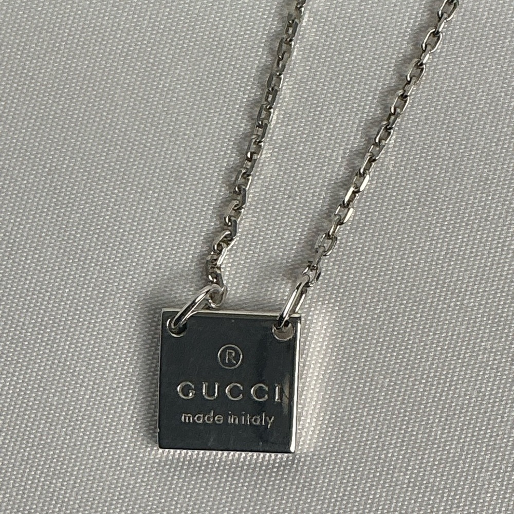 Authentic Gucci Square Plate Tag Pendant 925 Silver Necklace Signature Clasp - Picture 5 of 14